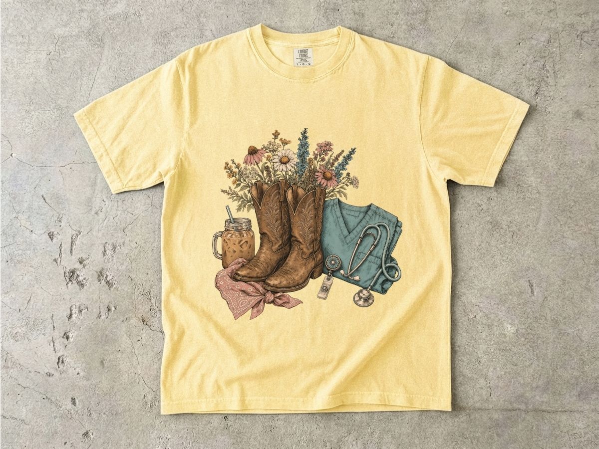 Western Boots & Wildflowers T-Shirt — Cowgirl Rustic Floral Tee