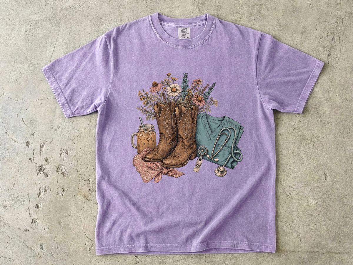 Western Boots & Wildflowers T-Shirt — Cowgirl Rustic Floral Tee