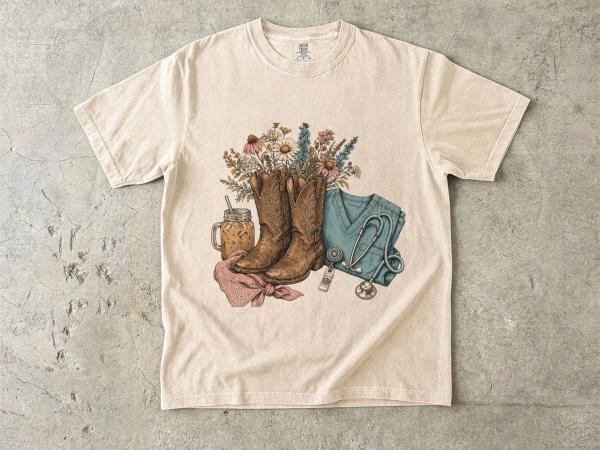 Western Boots & Wildflowers T-Shirt — Cowgirl Rustic Floral Tee
