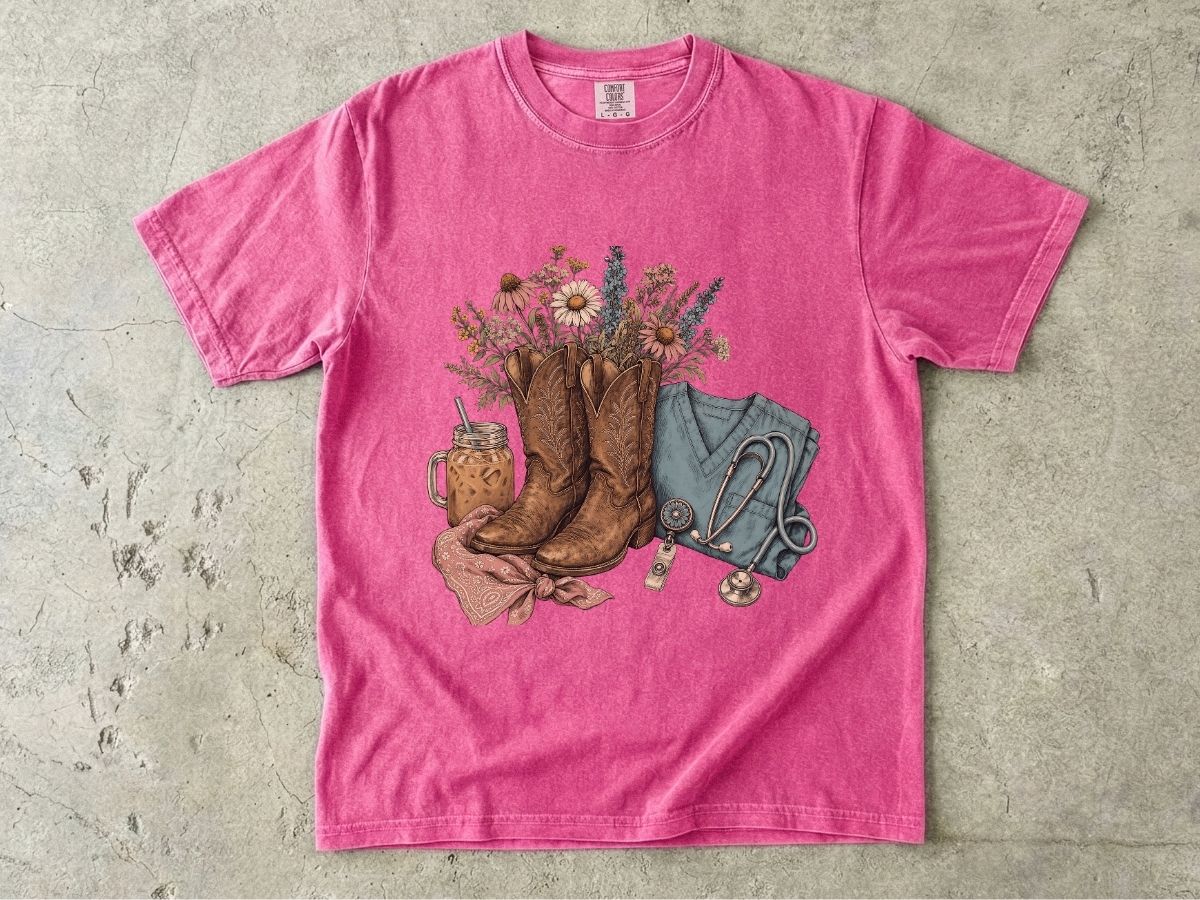 Western Boots & Wildflowers T-Shirt — Cowgirl Rustic Floral Tee