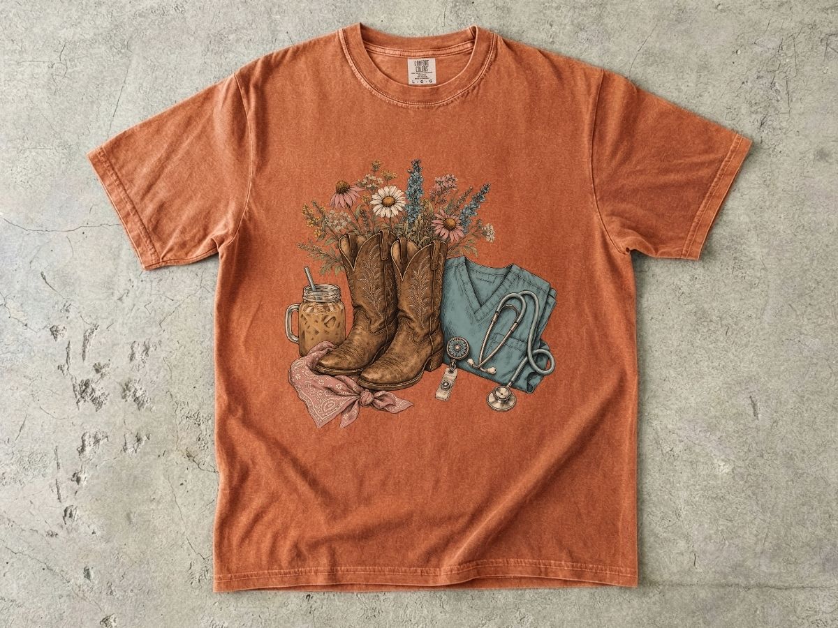 Western Boots & Wildflowers T-Shirt — Cowgirl Rustic Floral Tee