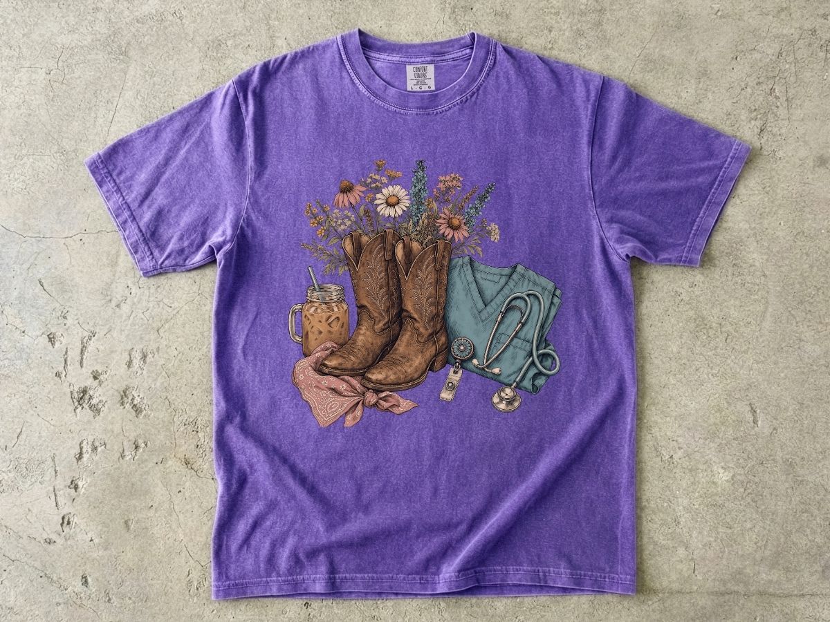 Western Boots & Wildflowers T-Shirt — Cowgirl Rustic Floral Tee