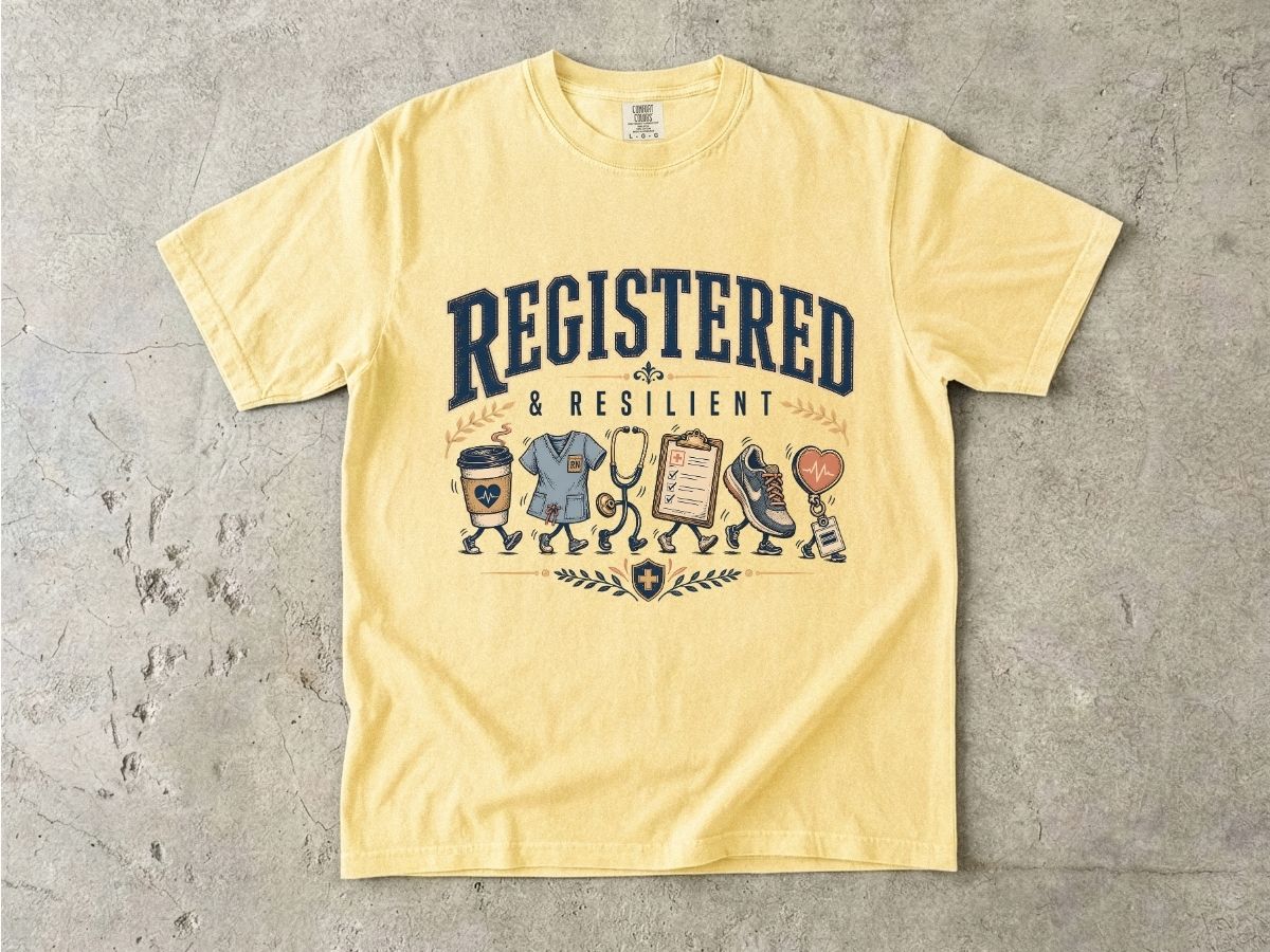 Registered & Resilient T-Shirt — Cute RN Nursing Icons Tee