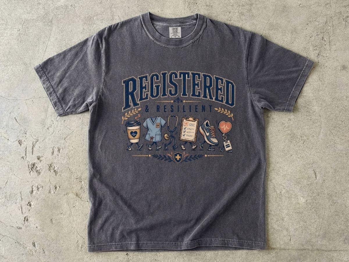 Registered & Resilient T-Shirt — Cute RN Nursing Icons Tee