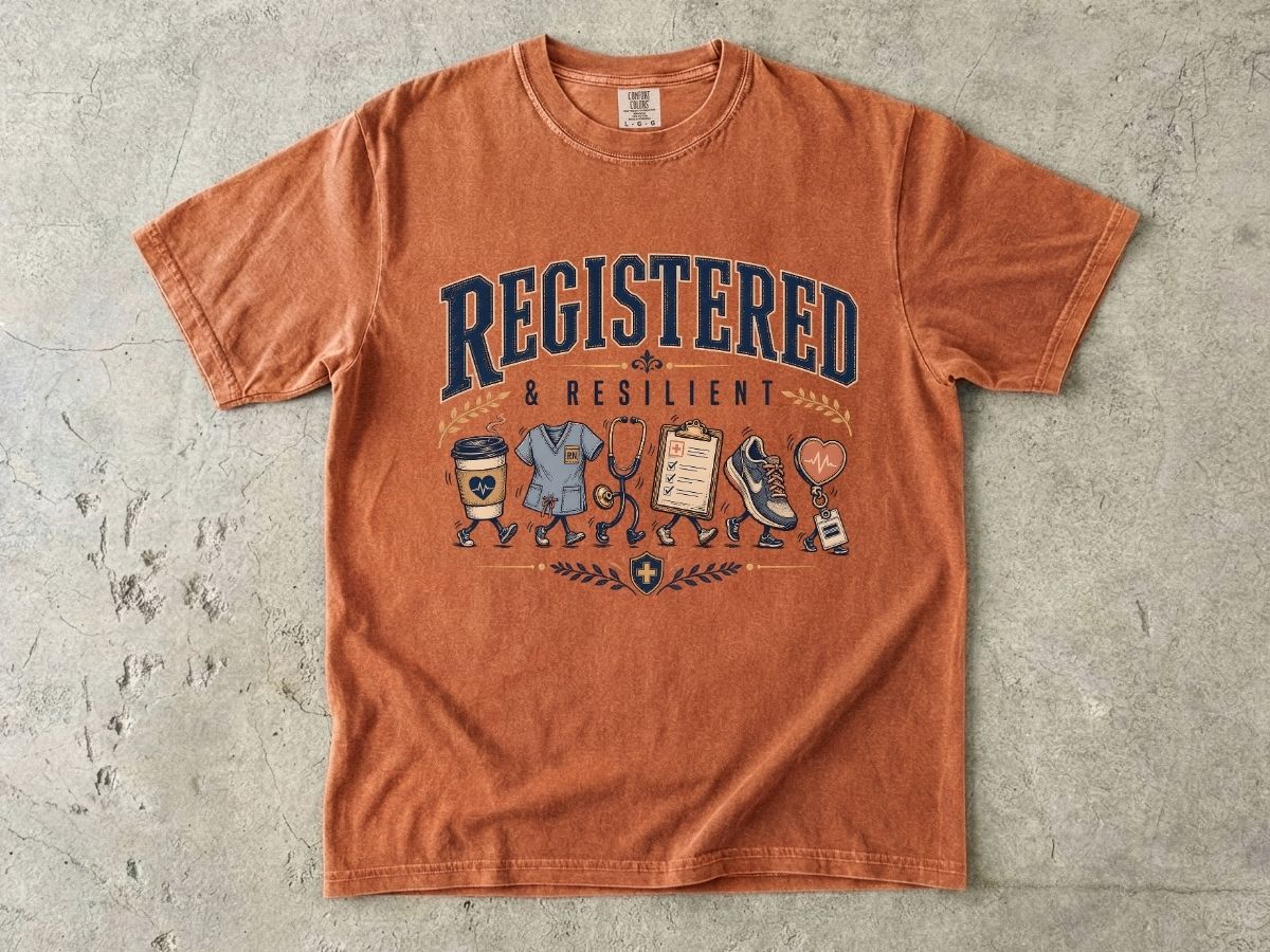Registered & Resilient T-Shirt — Cute RN Nursing Icons Tee