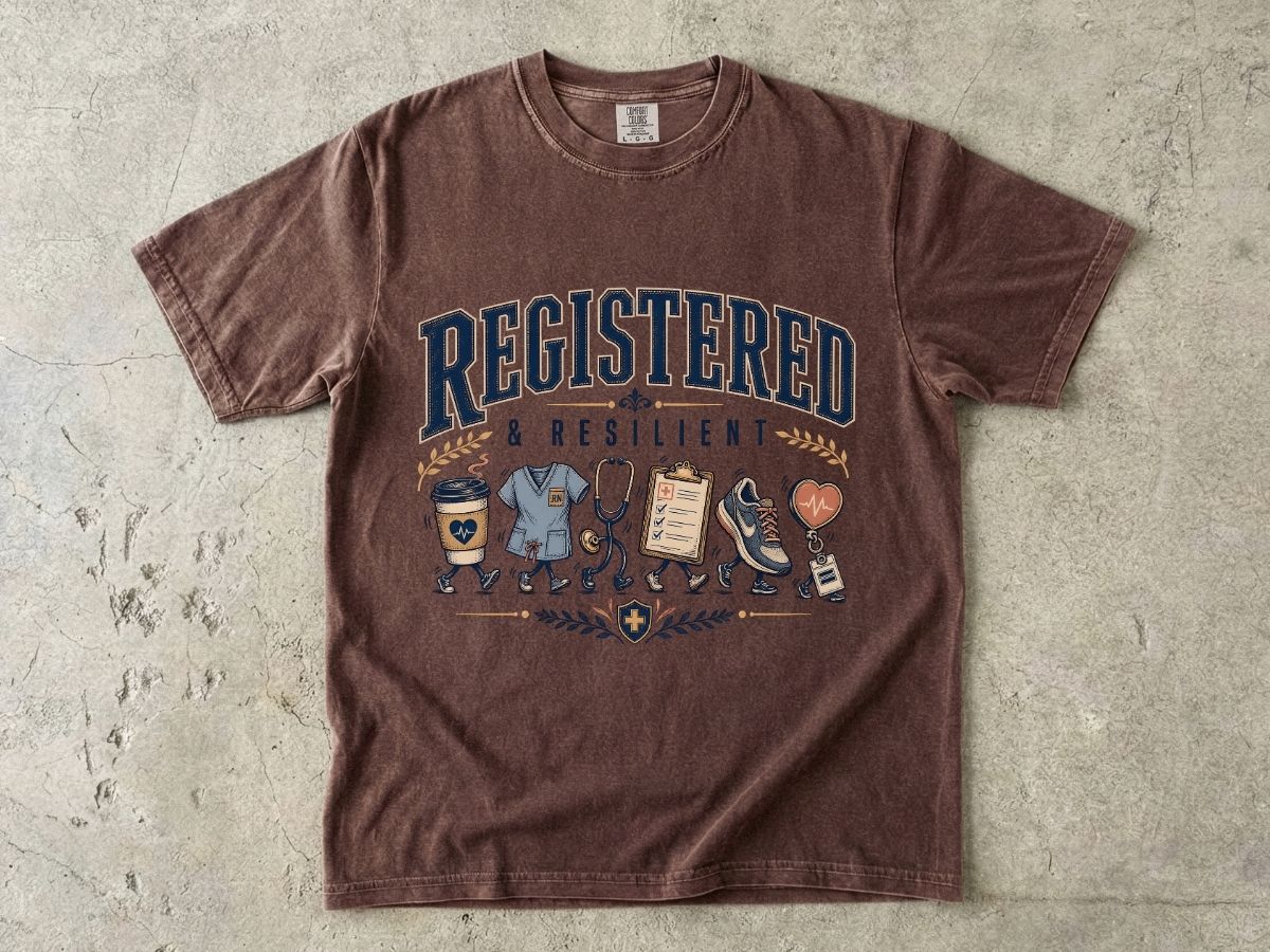 Registered & Resilient T-Shirt — Cute RN Nursing Icons Tee