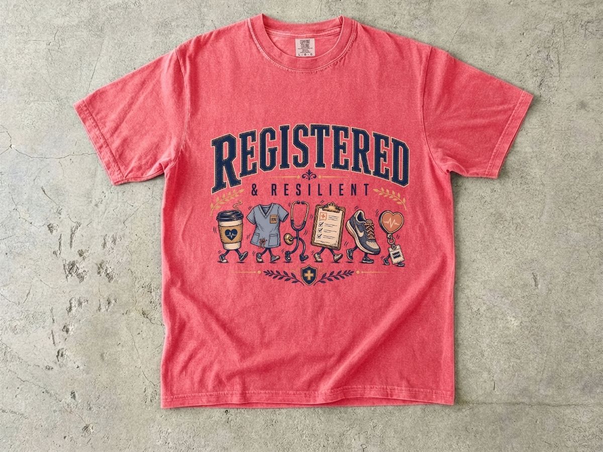 Registered & Resilient T-Shirt — Cute RN Nursing Icons Tee