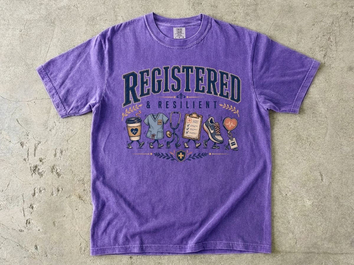 Registered & Resilient T-Shirt — Cute RN Nursing Icons Tee