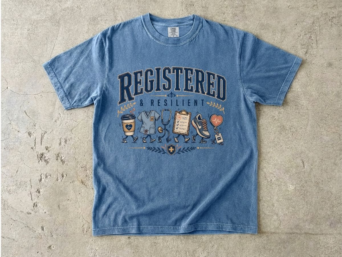 Registered & Resilient T-Shirt — Cute RN Nursing Icons Tee