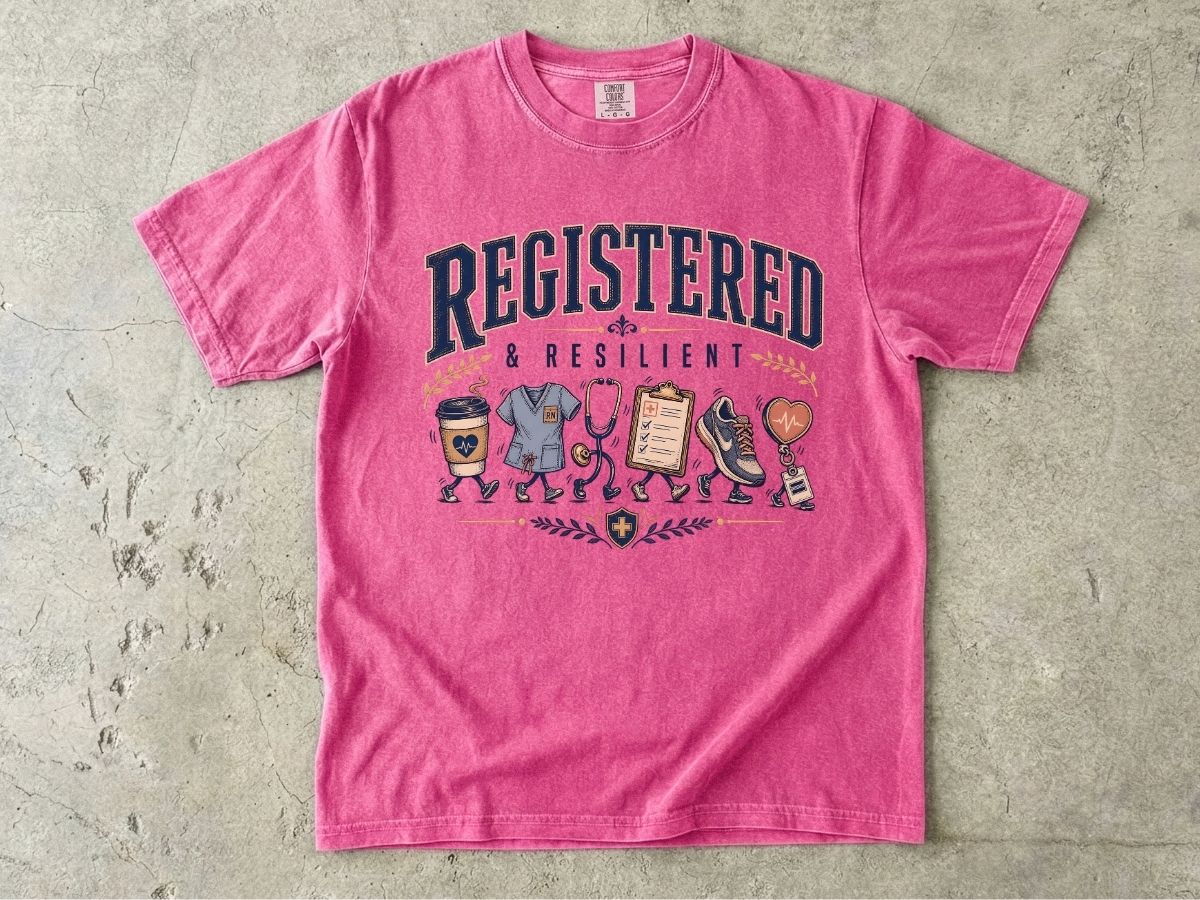 Registered & Resilient T-Shirt — Cute RN Nursing Icons Tee