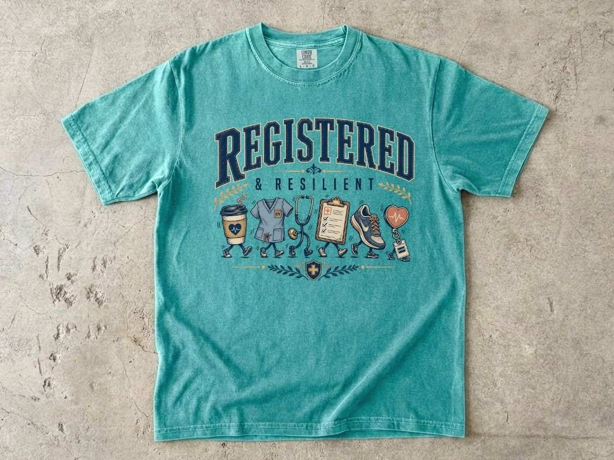 Registered & Resilient T-Shirt — Cute RN Nursing Icons Tee