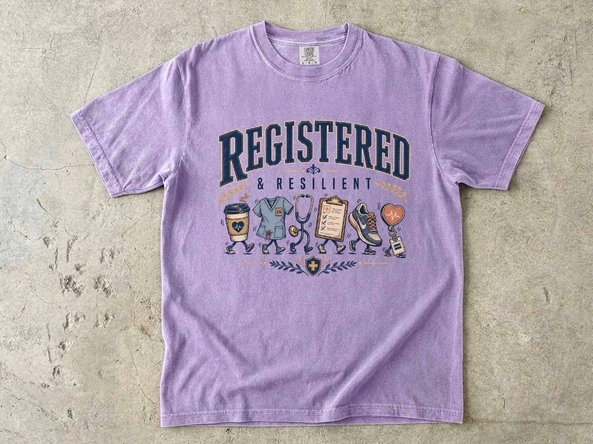 Registered & Resilient T-Shirt — Cute RN Nursing Icons Tee
