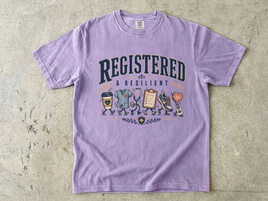 Registered & Resilient T-Shirt — Cute RN Nursing Icons Tee