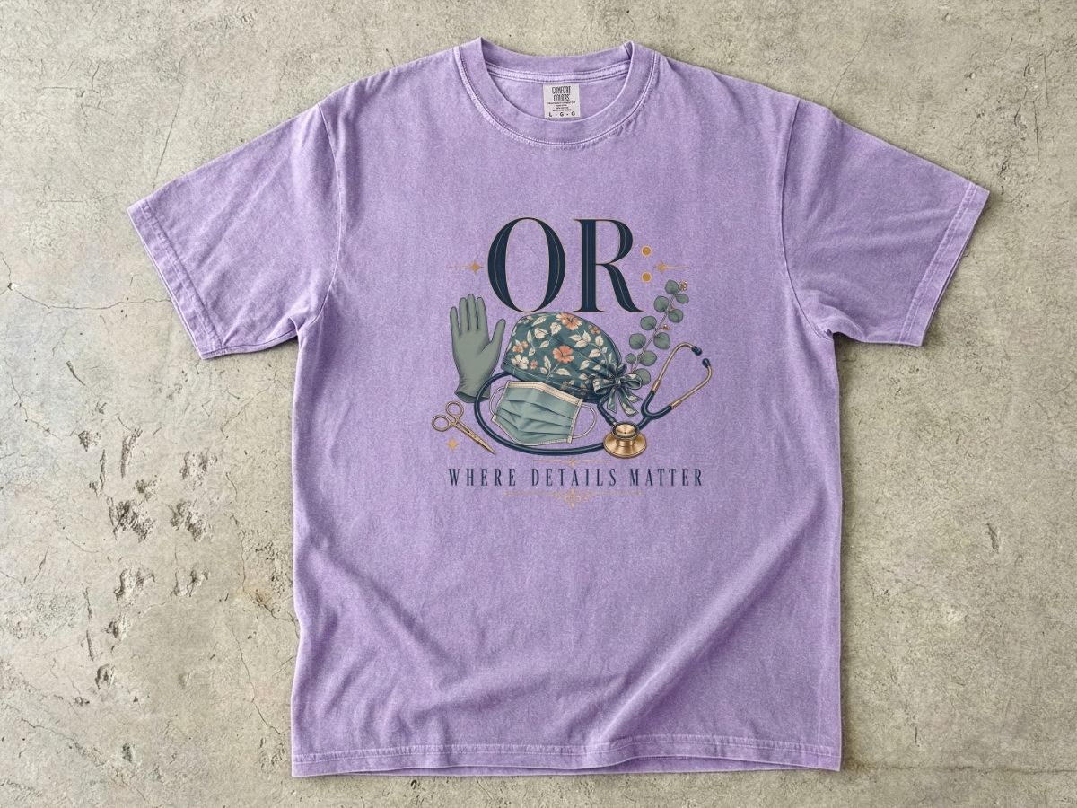OR Nurse Scrub Cap & Stethoscope T-Shirt — "Where Details Matter"