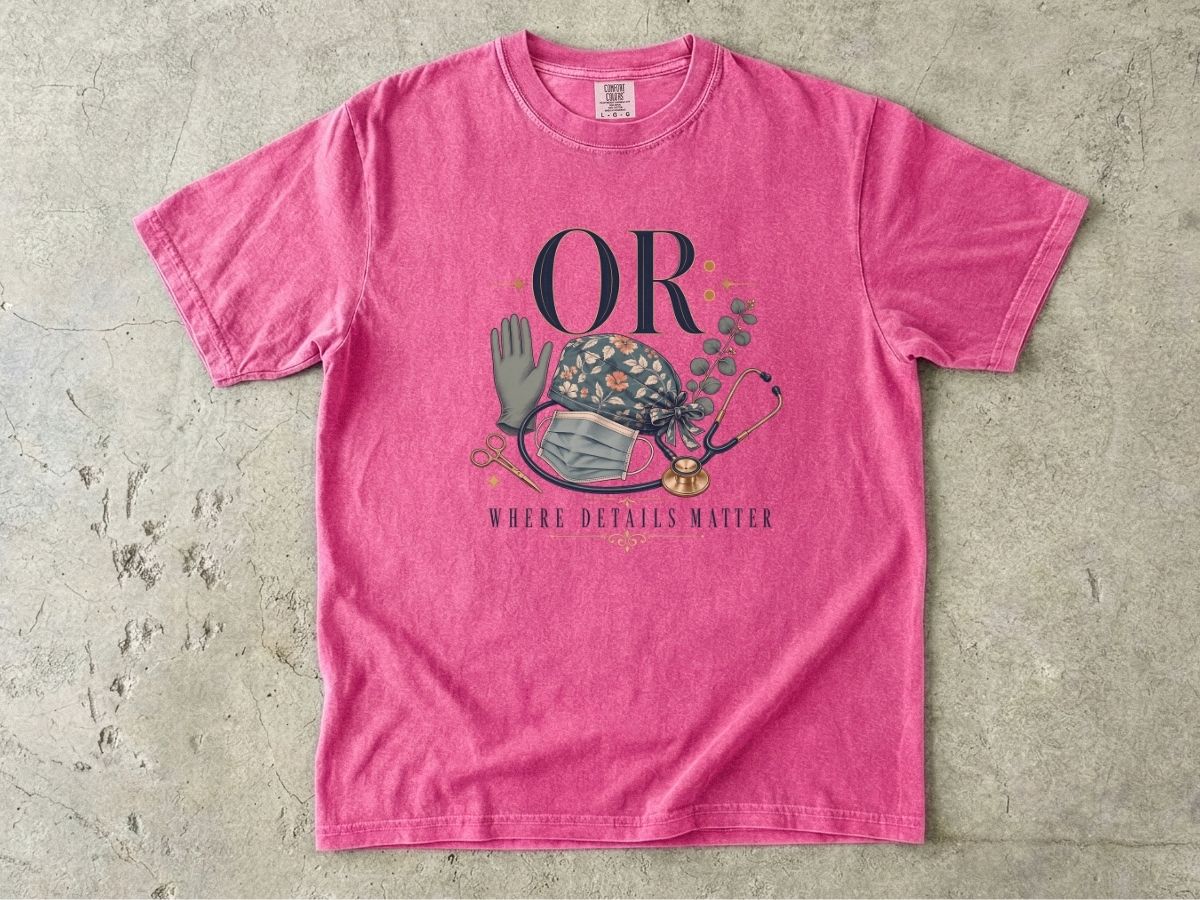 OR Nurse Scrub Cap & Stethoscope T-Shirt — "Where Details Matter"