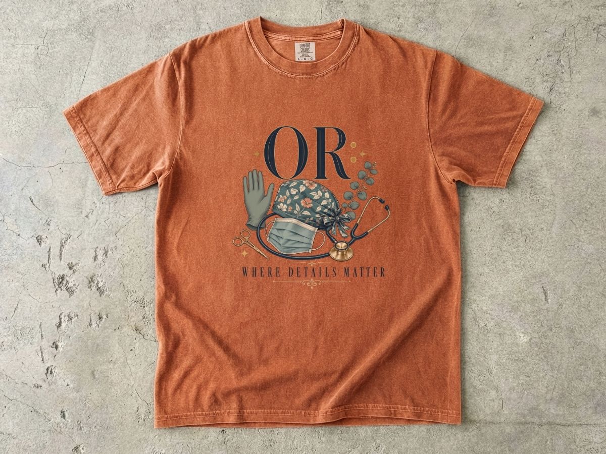 OR Nurse Scrub Cap & Stethoscope T-Shirt — "Where Details Matter"