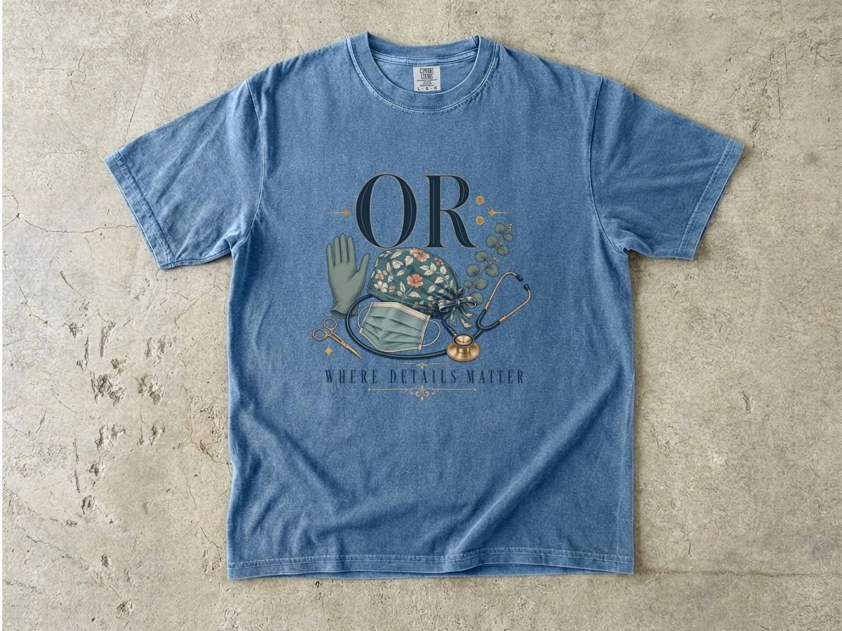 OR Nurse Scrub Cap & Stethoscope T-Shirt — "Where Details Matter"
