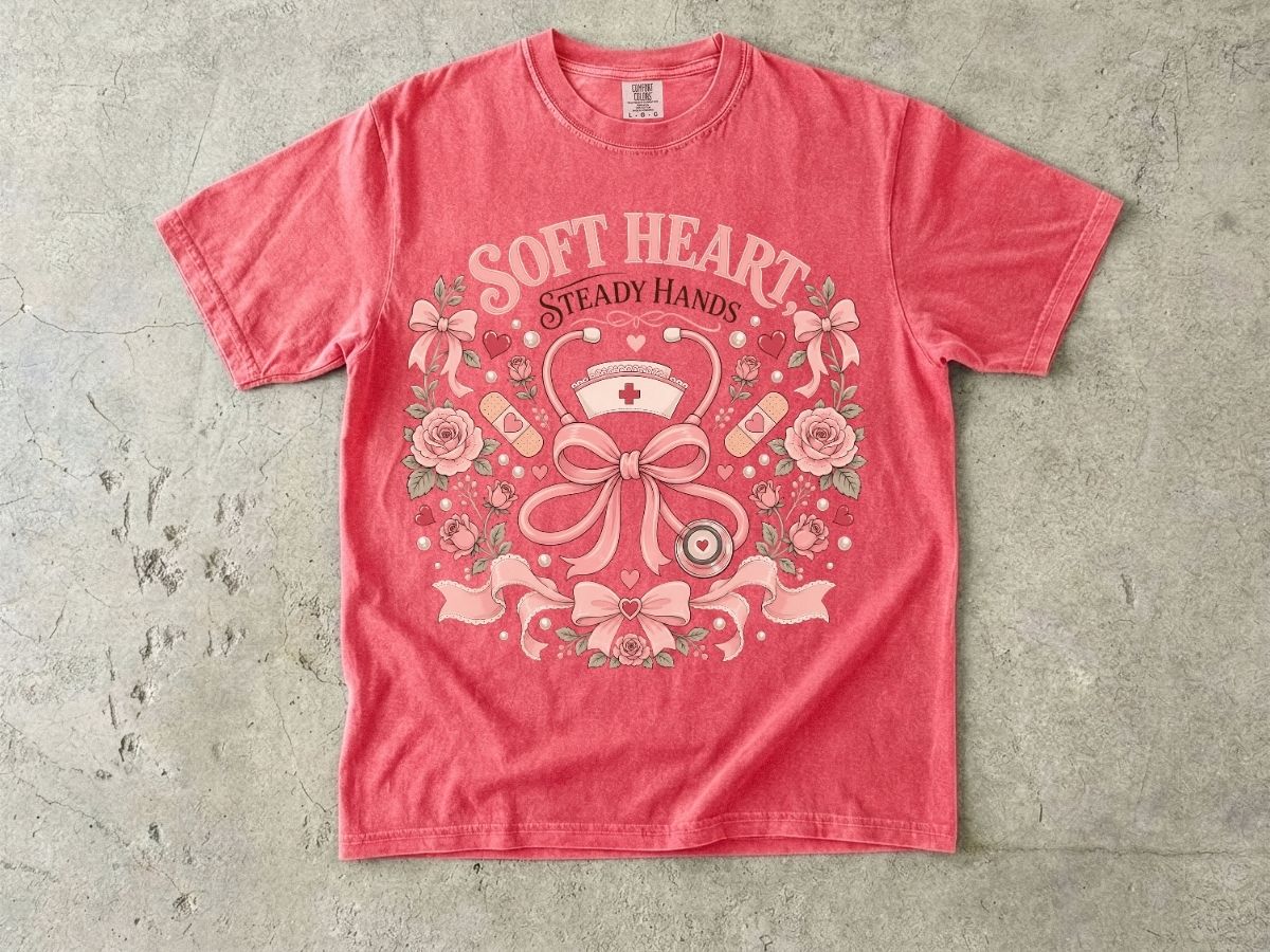 Soft Heart Steady Hands Nurse T-Shirt — Floral Nursing Shirt