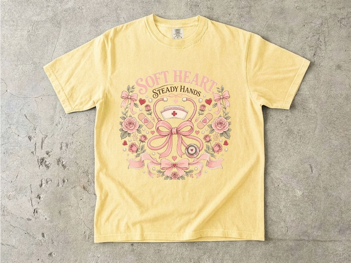 Soft Heart Steady Hands Nurse T-Shirt — Floral Nursing Shirt