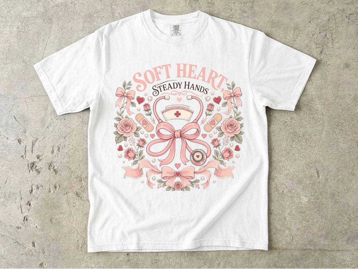 Soft Heart Steady Hands Nurse T-Shirt — Floral Nursing Shirt