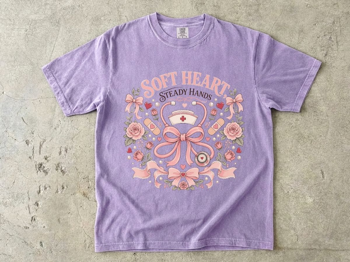 Soft Heart Steady Hands Nurse T-Shirt — Floral Nursing Shirt