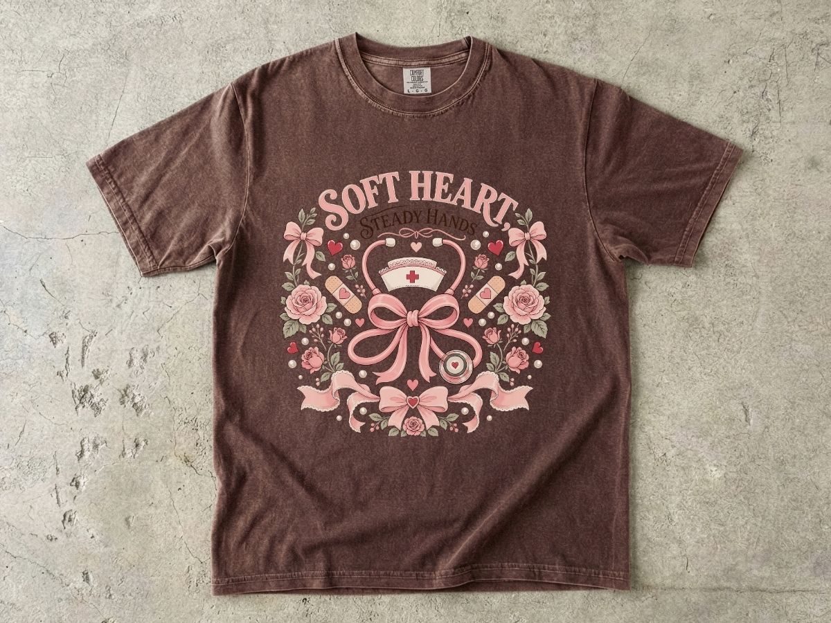 Soft Heart Steady Hands Nurse T-Shirt — Floral Nursing Shirt