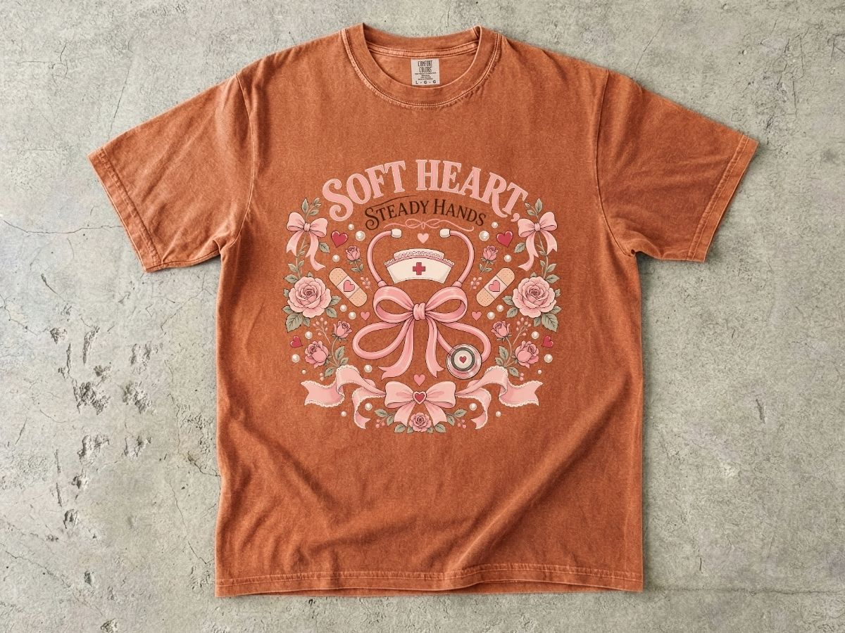 Soft Heart Steady Hands Nurse T-Shirt — Floral Nursing Shirt