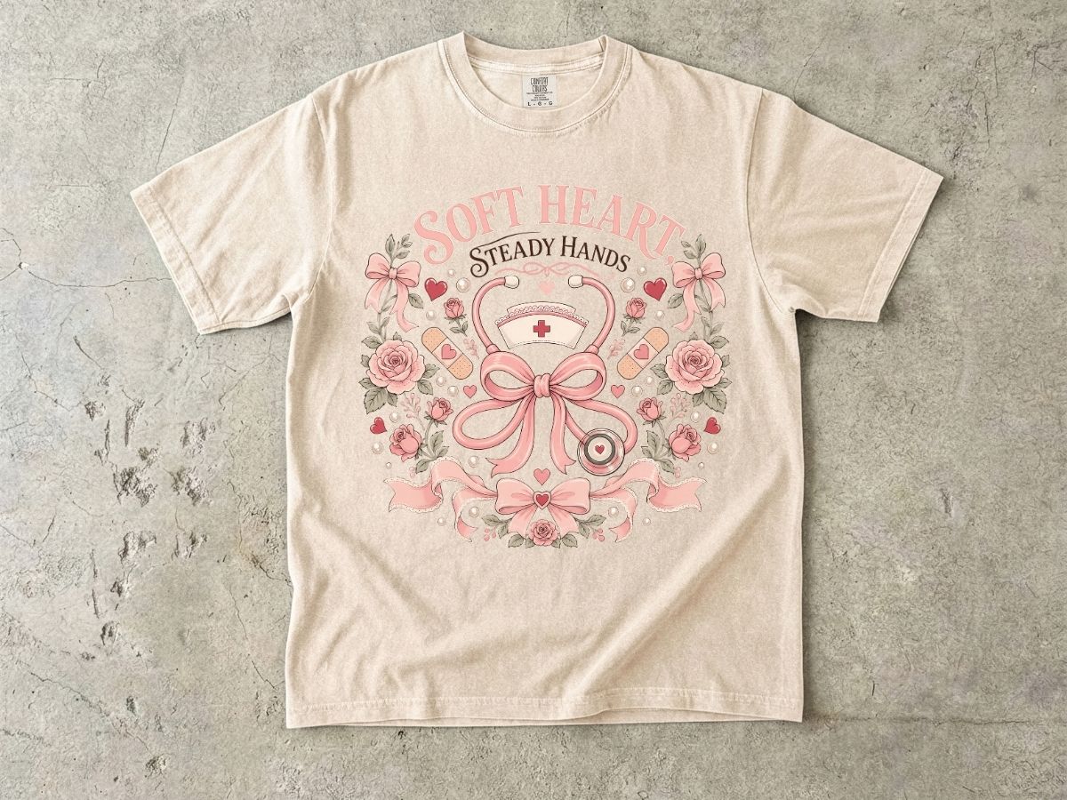 Soft Heart Steady Hands Nurse T-Shirt — Floral Nursing Shirt