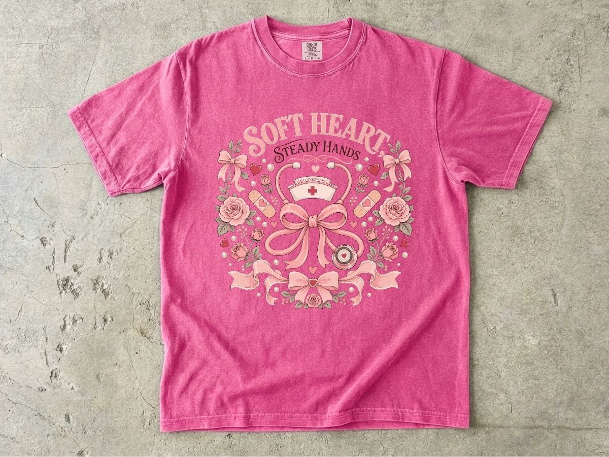 Soft Heart Steady Hands Nurse T-Shirt — Floral Nursing Shirt