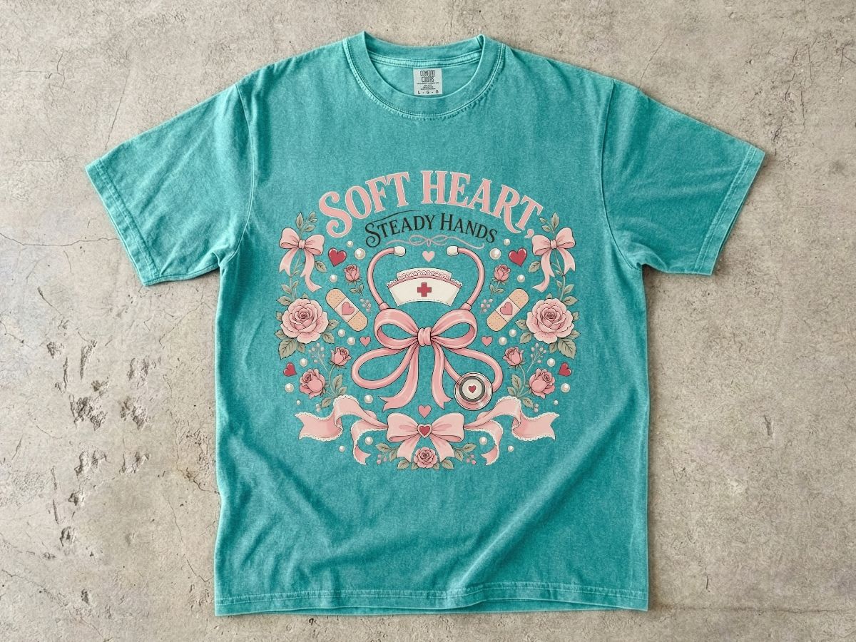 Soft Heart Steady Hands Nurse T-Shirt — Floral Nursing Shirt