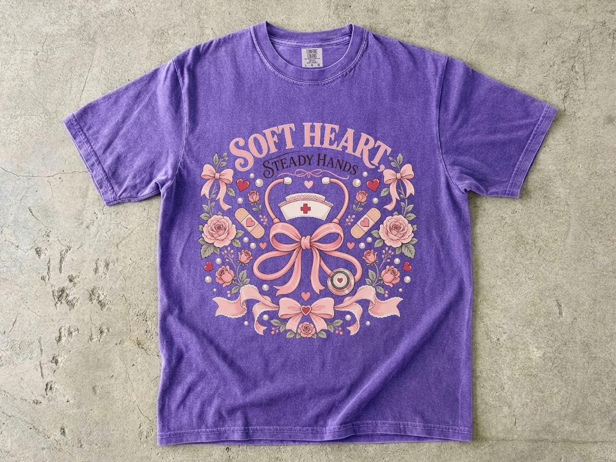 Soft Heart Steady Hands Nurse T-Shirt — Floral Nursing Shirt