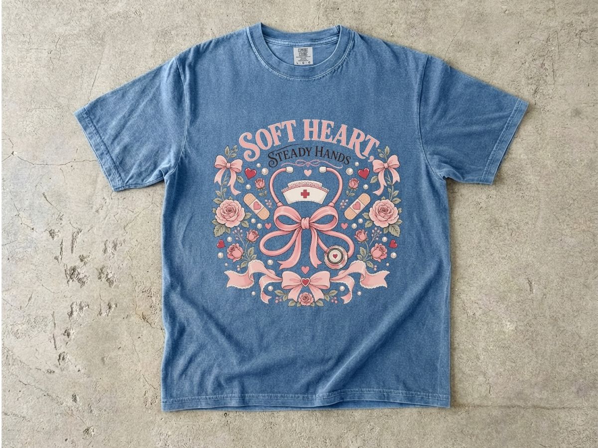 Soft Heart Steady Hands Nurse T-Shirt — Floral Nursing Shirt