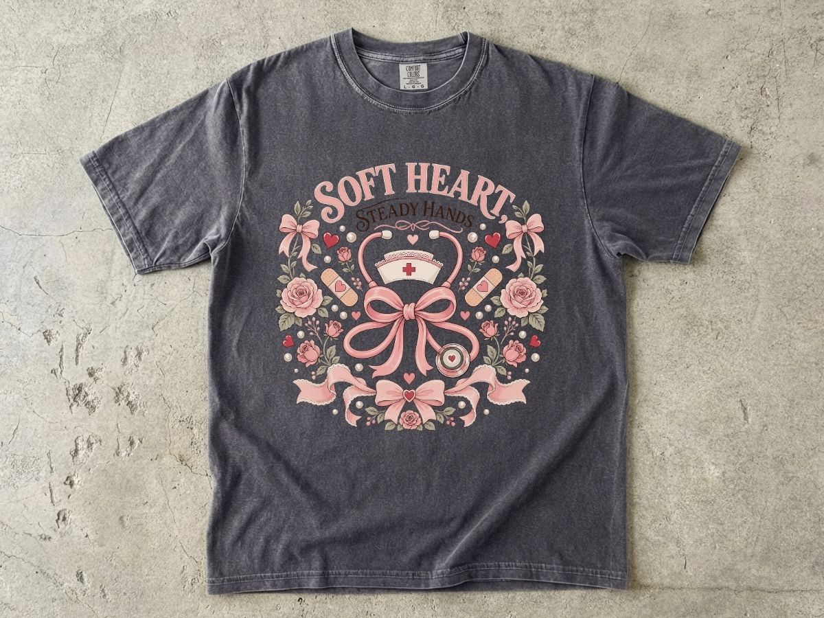 Soft Heart Steady Hands Nurse T-Shirt — Floral Nursing Shirt