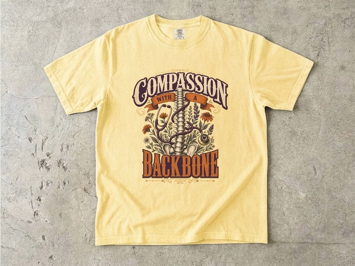 Compassion With a Backbone T-Shirt — Vintage Floral Spine Graphic Tee
