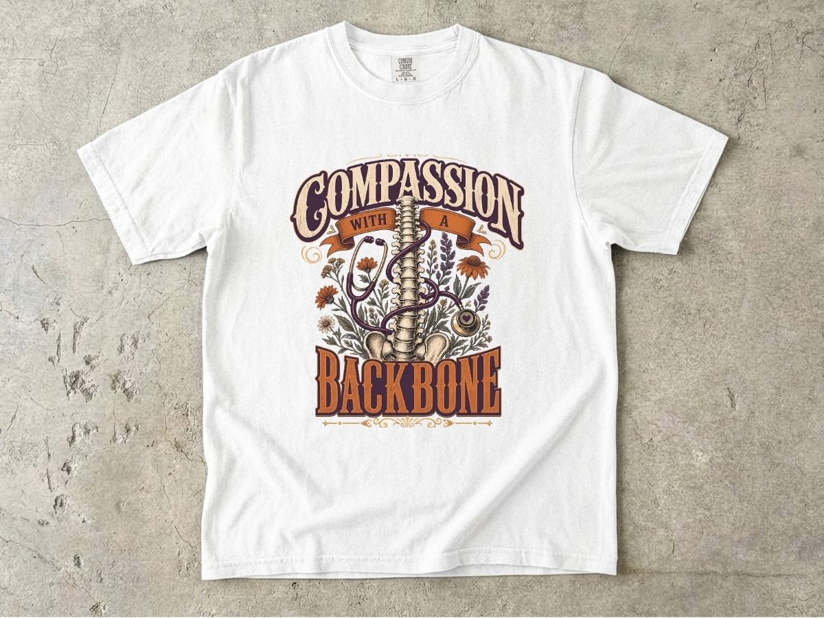 Compassion With a Backbone T-Shirt — Vintage Floral Spine Graphic Tee