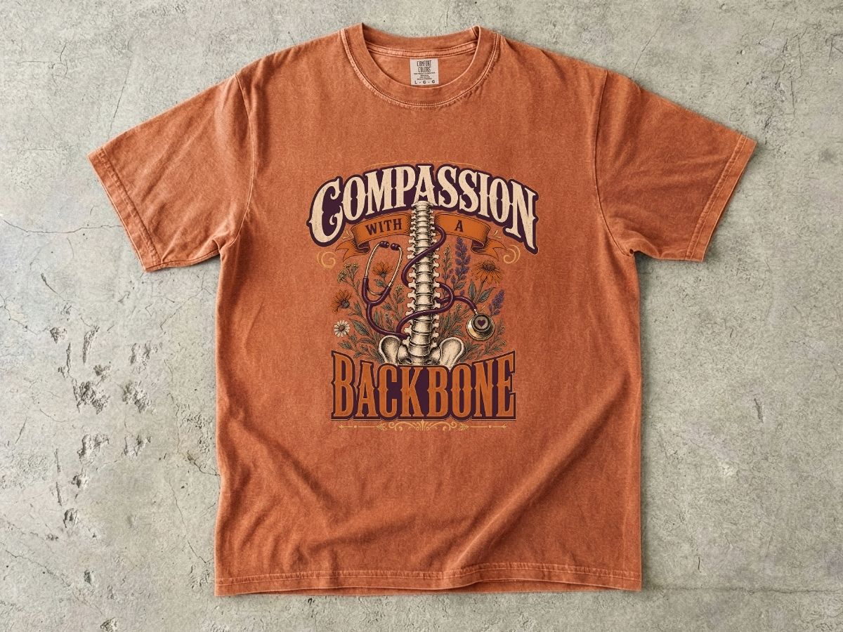 Compassion With a Backbone T-Shirt — Vintage Floral Spine Graphic Tee