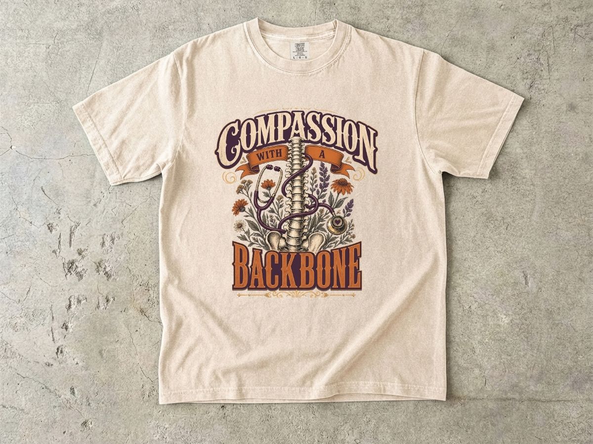 Compassion With a Backbone T-Shirt — Vintage Floral Spine Graphic Tee