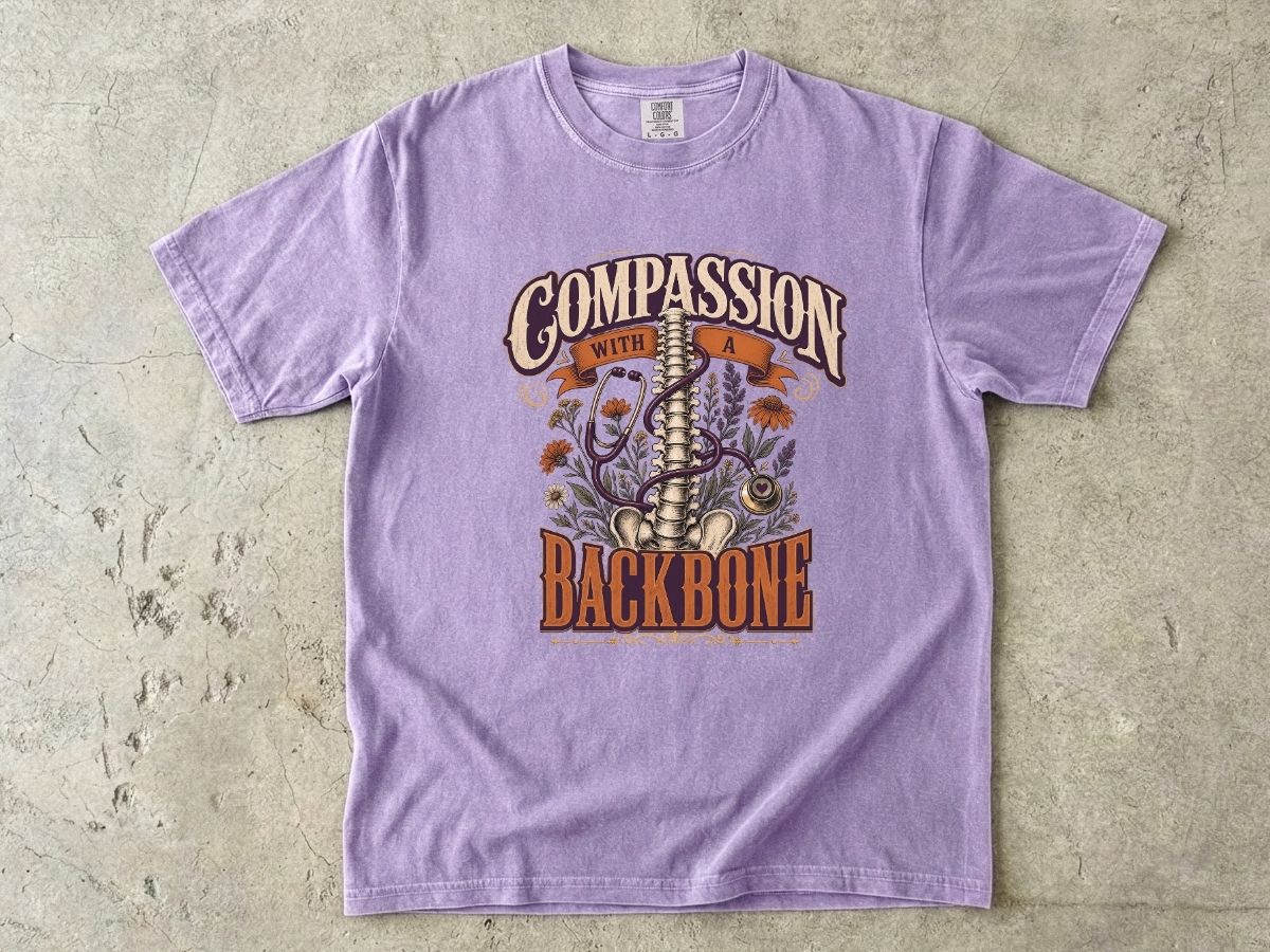 Compassion With a Backbone T-Shirt — Vintage Floral Spine Graphic Tee