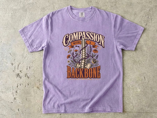 Compassion With a Backbone T-Shirt — Vintage Floral Spine Graphic Tee