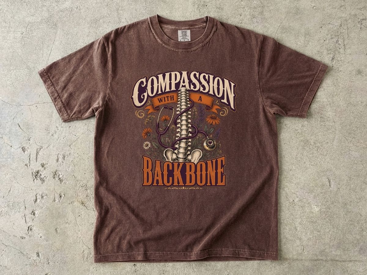 Compassion With a Backbone T-Shirt — Vintage Floral Spine Graphic Tee