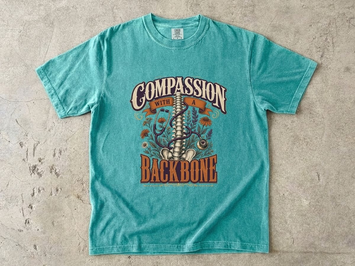 Compassion With a Backbone T-Shirt — Vintage Floral Spine Graphic Tee