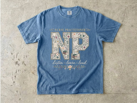 Nurse Practitioner Floral Monogram T-Shirt