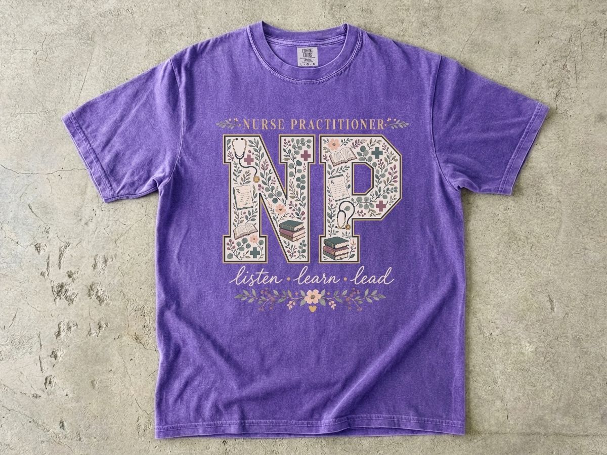 Nurse Practitioner Floral Monogram T-Shirt
