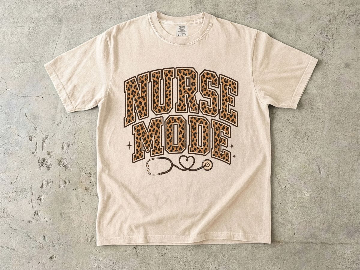 Nurse Mode Leopard Print T-Shirt — Stethoscope Heart Graphic