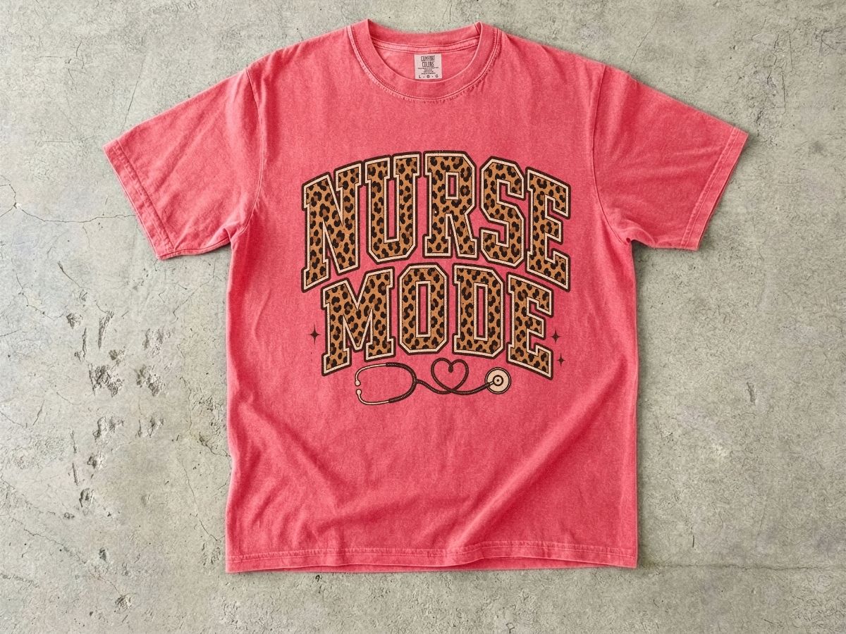 Nurse Mode Leopard Print T-Shirt — Stethoscope Heart Graphic