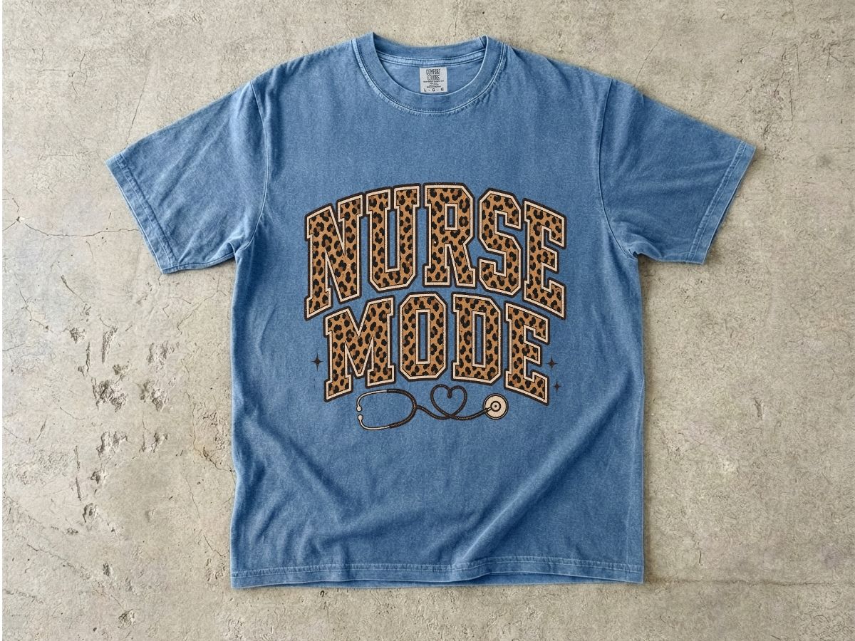 Nurse Mode Leopard Print T-Shirt — Stethoscope Heart Graphic