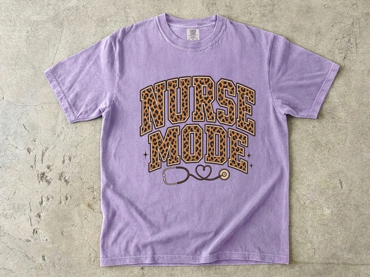 Nurse Mode Leopard Print T-Shirt — Stethoscope Heart Graphic