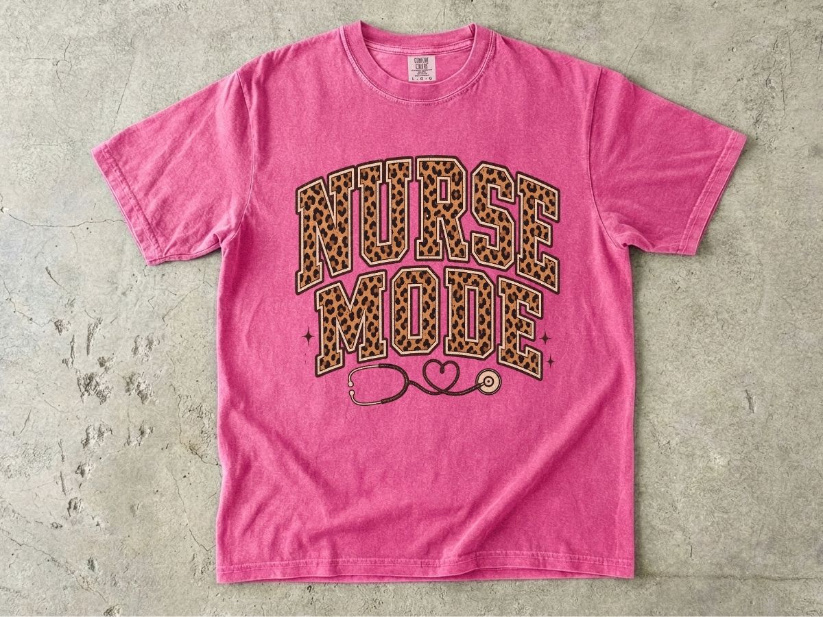 Nurse Mode Leopard Print T-Shirt — Stethoscope Heart Graphic