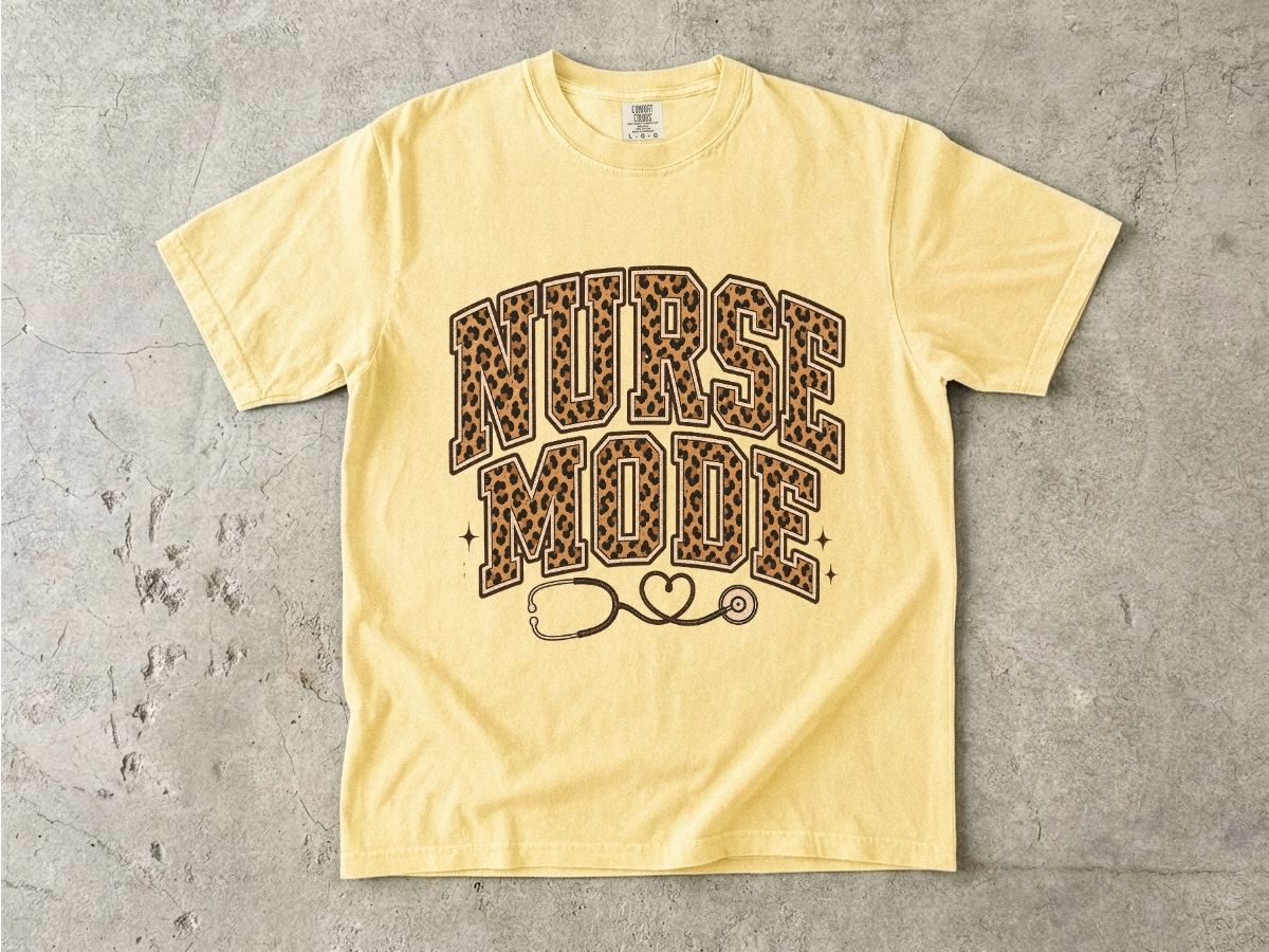 Nurse Mode Leopard Print T-Shirt — Stethoscope Heart Graphic