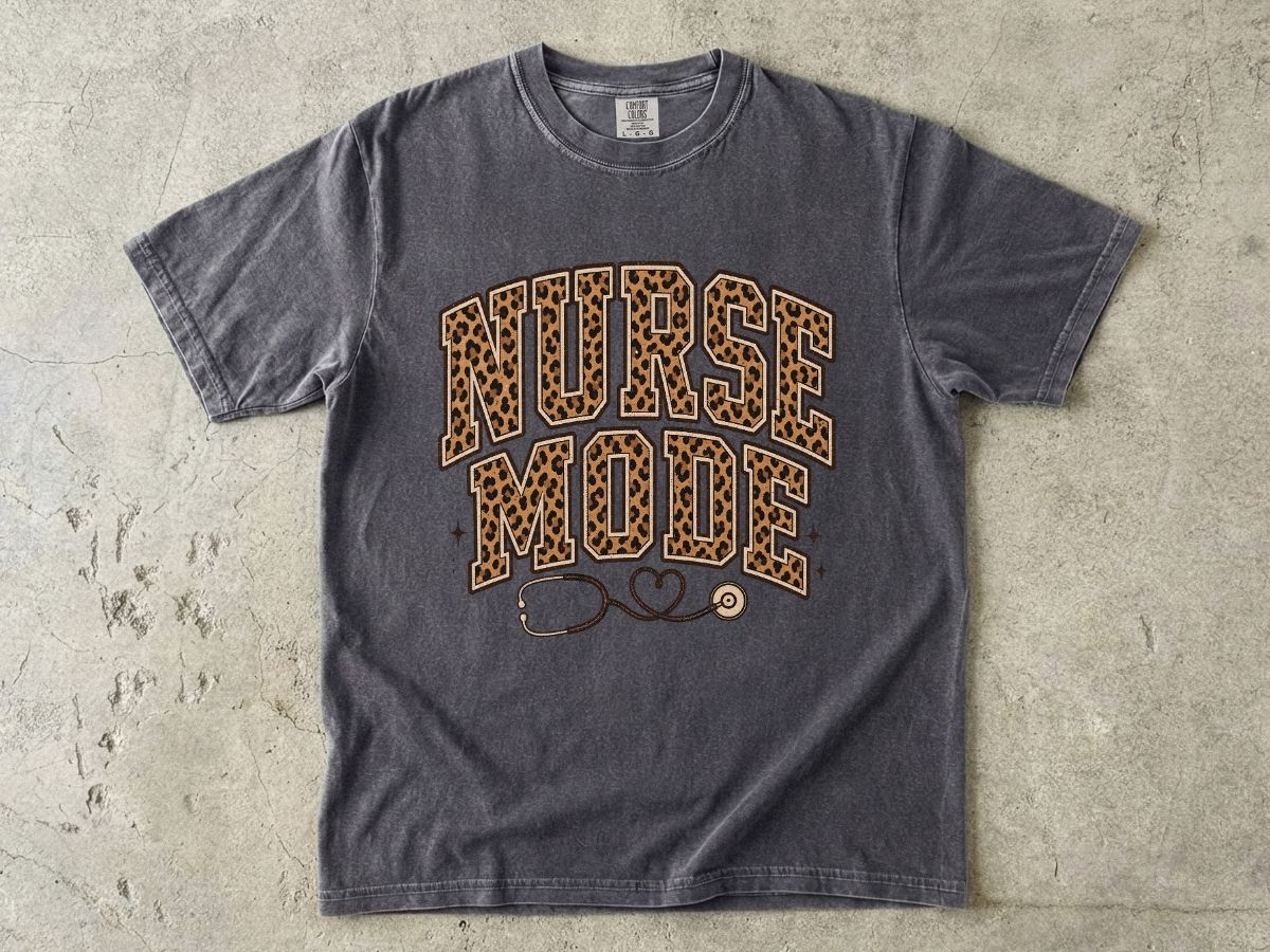 Nurse Mode Leopard Print T-Shirt — Stethoscope Heart Graphic